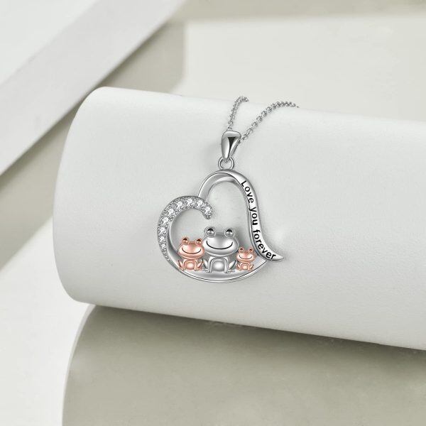 Sterling Silver Zircon Rhodium And Rose Gold Plated Frog Necklace-3