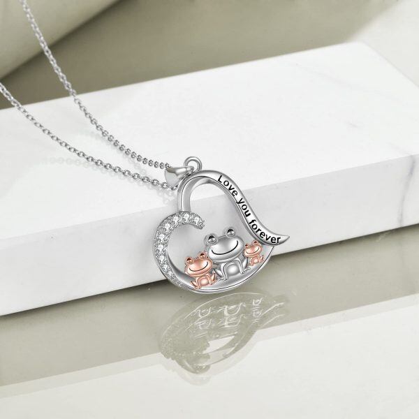 Sterling Silver Zircon Rhodium And Rose Gold Plated Frog Necklace-4