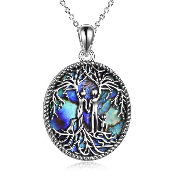 Sterling Silver Abalone Shell Rhodium Plated Tree Of Life Necklace-0