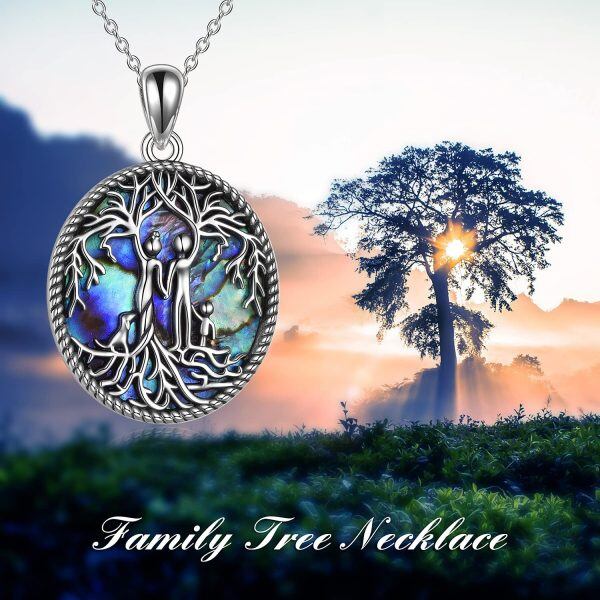 Sterling Silver Abalone Shell Rhodium Plated Tree Of Life Necklace-1