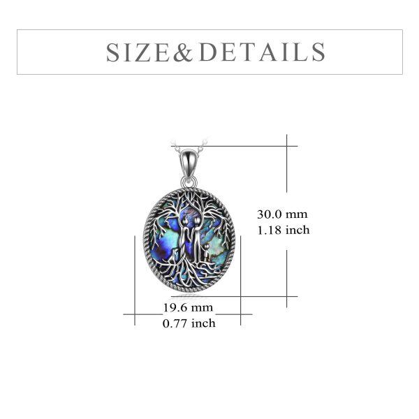 Sterling Silver Abalone Shell Rhodium Plated Tree Of Life Necklace-2