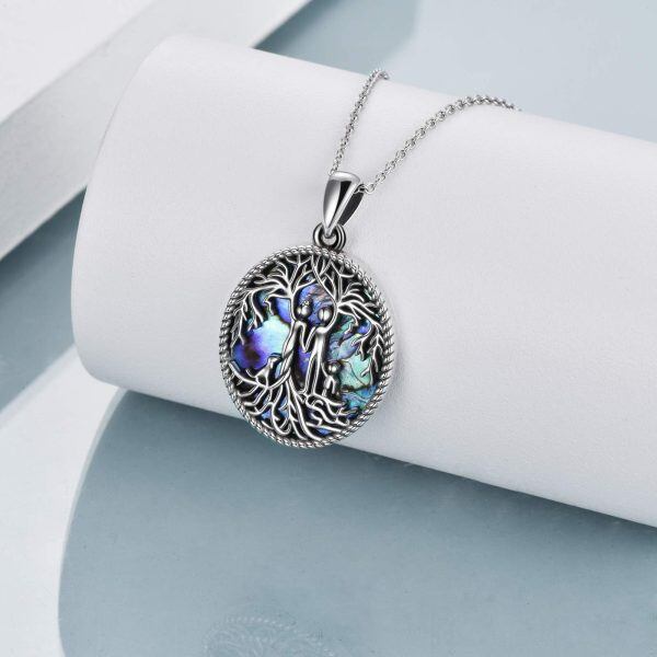 Sterling Silver Abalone Shell Rhodium Plated Tree Of Life Necklace-4