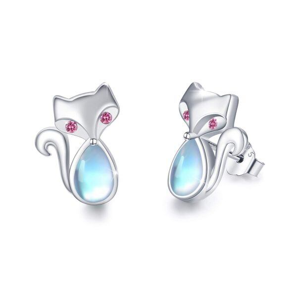 Sterling Silver Moonstone Rhodium Plated Fox Earrings-0