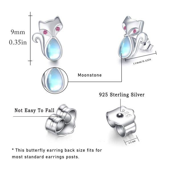 Sterling Silver Moonstone Rhodium Plated Fox Earrings-1