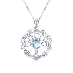 Sterling Silver Moonstone Rhodium Plated Celtic Necklace-0