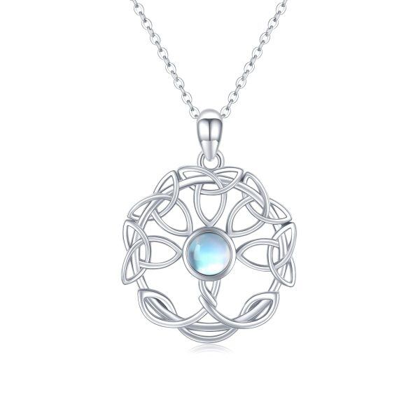 Sterling Silver Moonstone Rhodium Plated Celtic Necklace-0