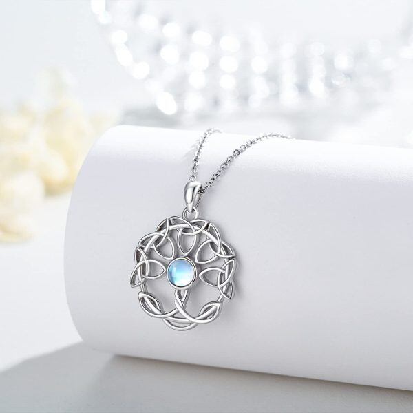 Sterling Silver Moonstone Rhodium Plated Celtic Necklace-3