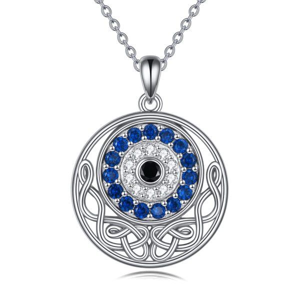 Sterling Silver Zircon Rhodium Plated Evil Eye Necklace-0