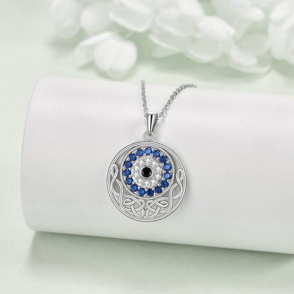 Sterling Silver Zircon Rhodium Plated Evil Eye Necklace-1