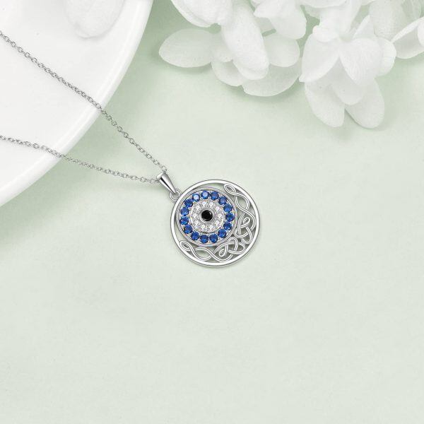 Sterling Silver Zircon Rhodium Plated Evil Eye Necklace-2