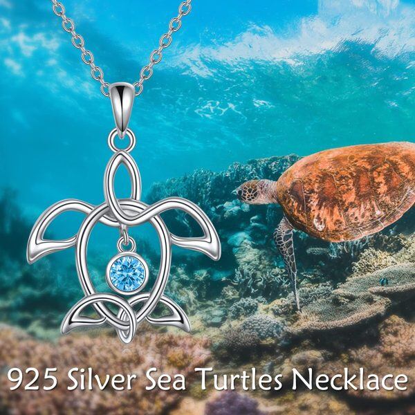 Sterling Silver Zircon Rhodium Plated Sea Turtle Necklace-3