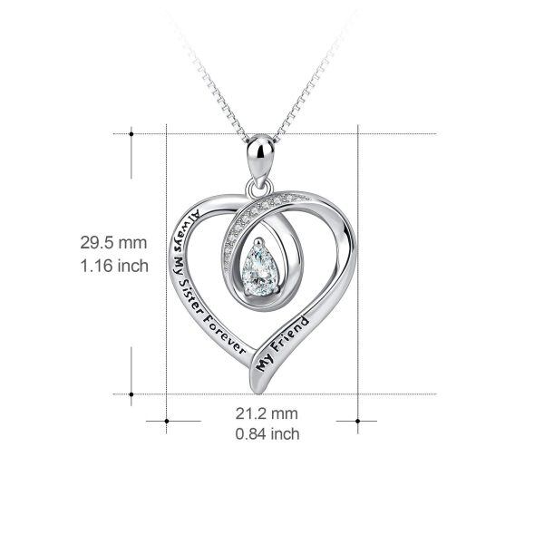 Sterling Silver Zircon Silver Plated Always My Sister Forever My Friend Love Heart Pendant Necklace-1