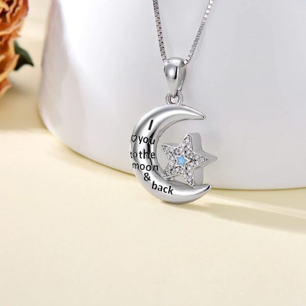 Sterling Silver Zircon Silver Plated Moon and Star Urn Pendant Necklace-1