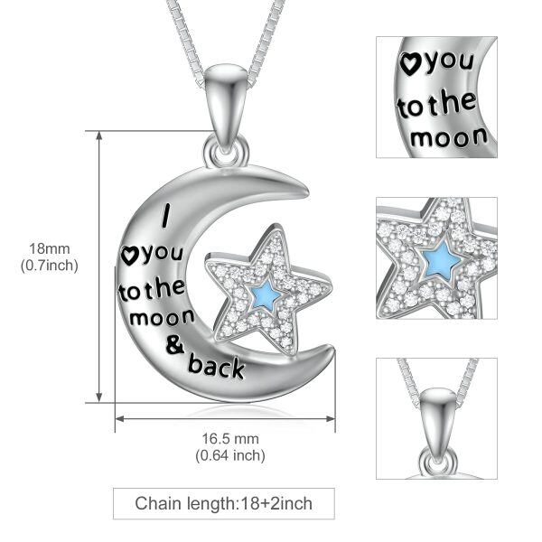 Sterling Silver Zircon Silver Plated Moon and Star Urn Pendant Necklace-3