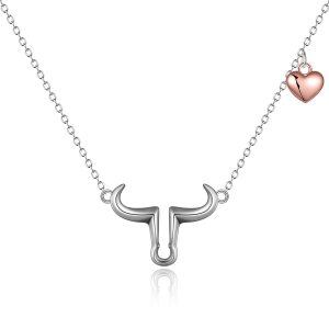 Sterling Silver Two Tone Color Bull Head Pendant Necklace -0