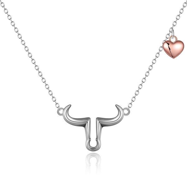 Sterling Silver Two Tone Color Bull Head Pendant Necklace -0