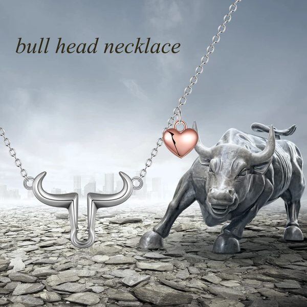 Sterling Silver Two Tone Color Bull Head Pendant Necklace -5