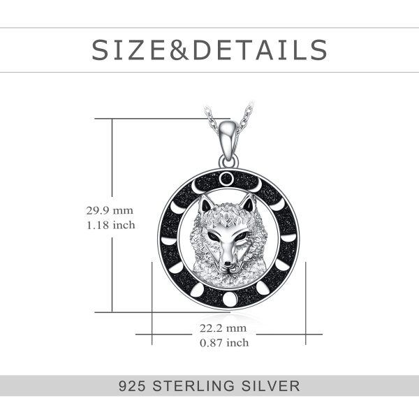 Sterling Silver Black Rhodium Plated Moon Phase Wolf Pendent Necklace -3