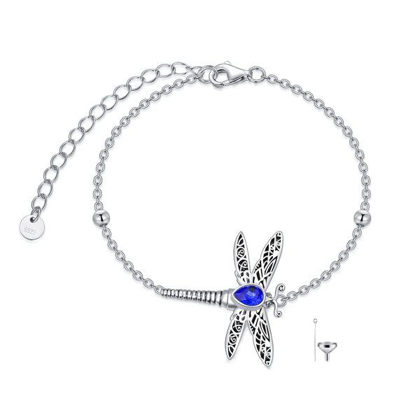 Sterling Silver Zircon Silver Plated Dragonfly Urn Bracelet -0