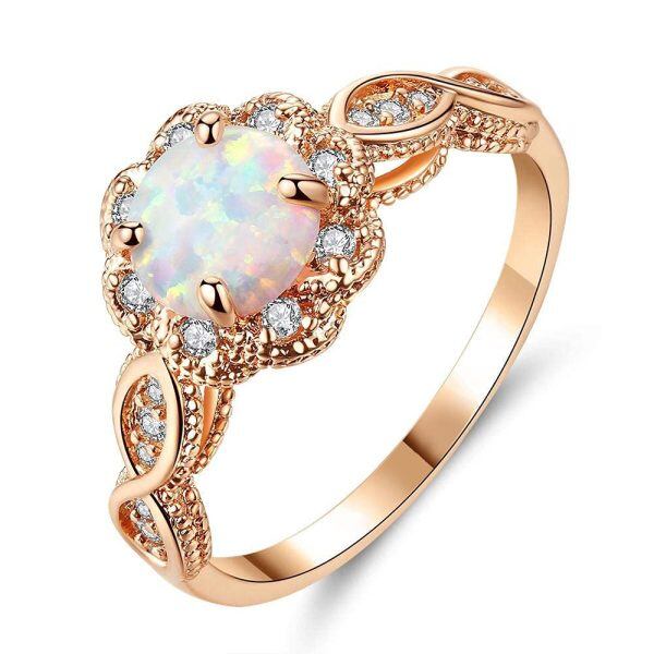 Sterling Silver Opal Rose Gold Plated Engagement Ring-0