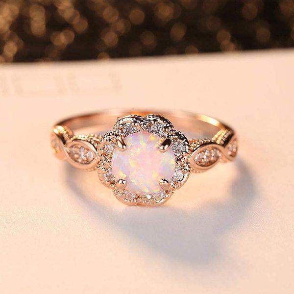 Sterling Silver Opal Rose Gold Plated Engagement Ring-3