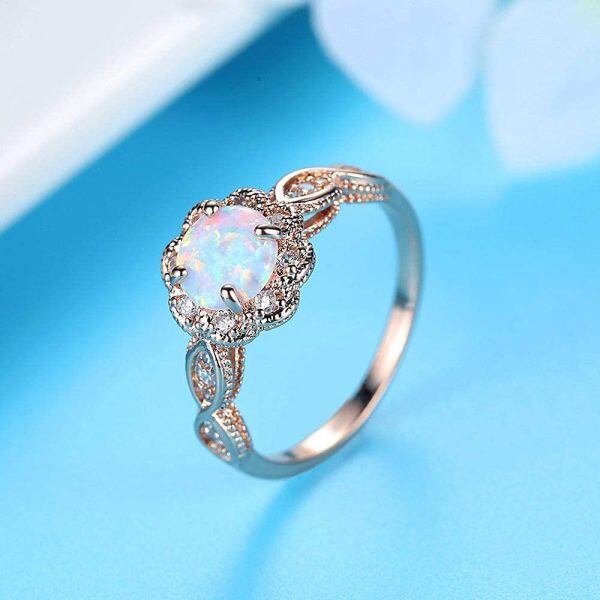 Sterling Silver Opal Rose Gold Plated Engagement Ring-4