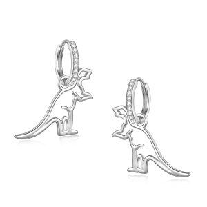 Sterling Silver Zircon Silver Plated Dinosaur Earrings Hoop Dangle Drop Earrings-0