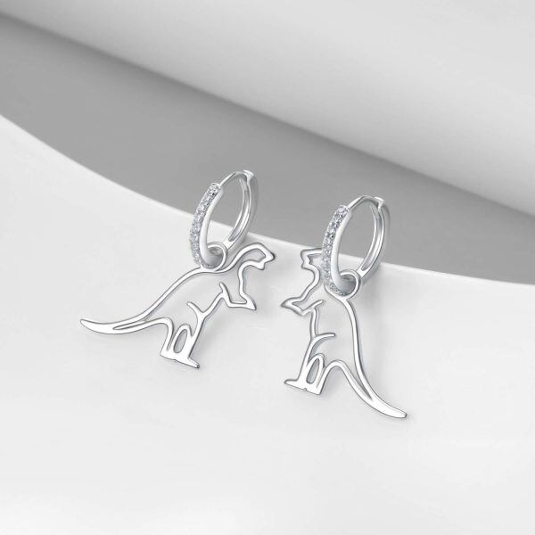 Sterling Silver Zircon Silver Plated Dinosaur Earrings Hoop Dangle Drop Earrings-3