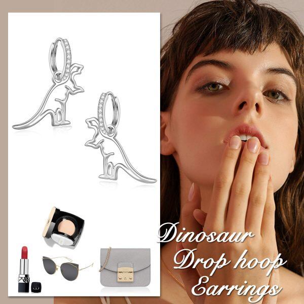 Sterling Silver Zircon Silver Plated Dinosaur Earrings Hoop Dangle Drop Earrings-5