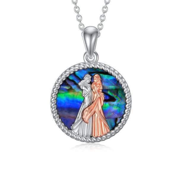 Sterling Silver Abalone Shell Two Tone Color Princess Pendant Necklace-0