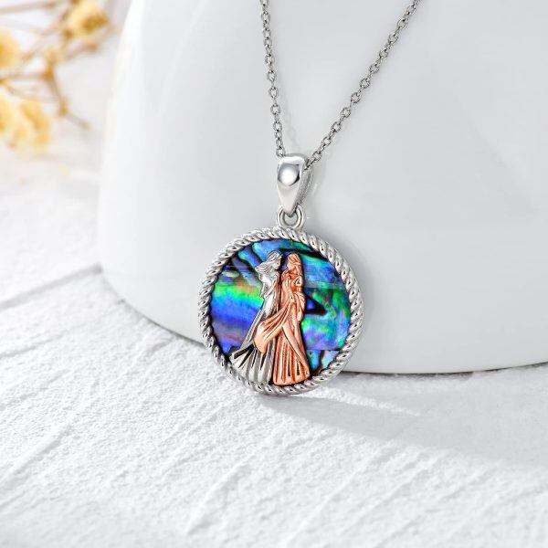 Sterling Silver Abalone Shell Two Tone Color Princess Pendant Necklace-1