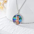 wholesale 925 Sterling Silver Round Abalone Shell Princess Pendant Necklace Christmas Gift for Women-0-1