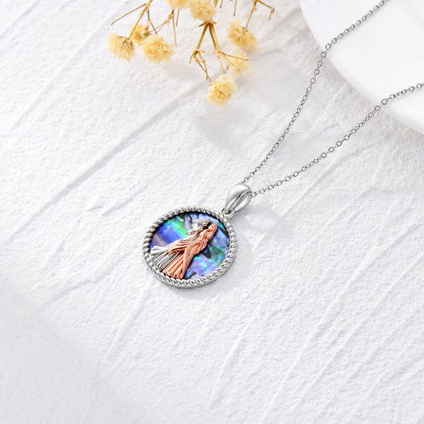 Sterling Silver Abalone Shell Two Tone Color Princess Pendant Necklace-2