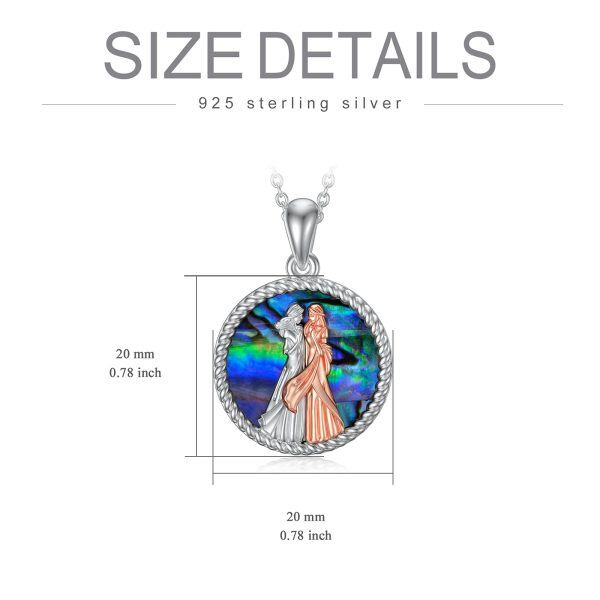 Sterling Silver Abalone Shell Two Tone Color Princess Pendant Necklace-4