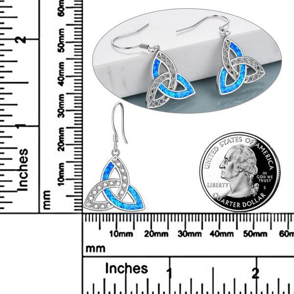 Sterling Silver Blue Opal Silver Plated Triangle Knot Dangle Drop Earrings-2