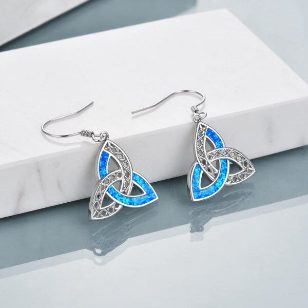 Sterling Silver Blue Opal Silver Plated Triangle Knot Dangle Drop Earrings-3