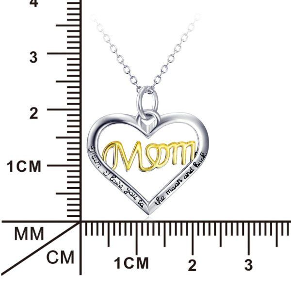 Sterling Silver Two Tone Color Mothers Love Heart Pendant Necklace-1