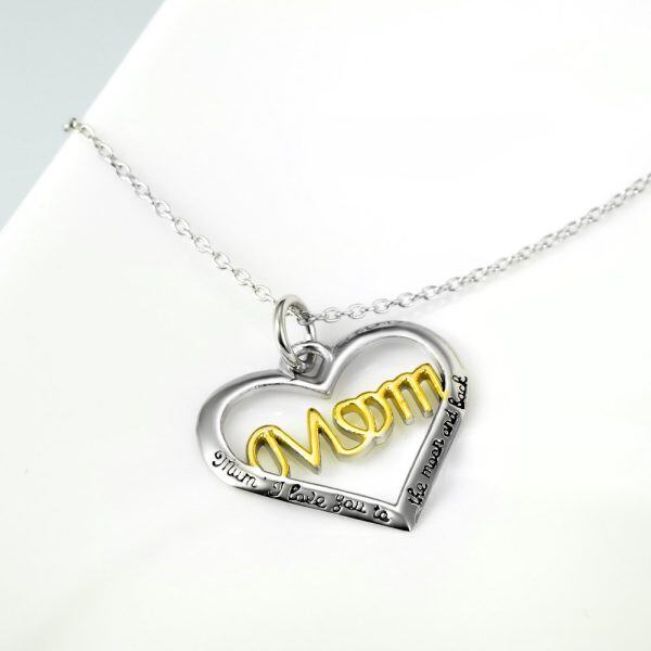 Sterling Silver Two Tone Color Mothers Love Heart Pendant Necklace-4