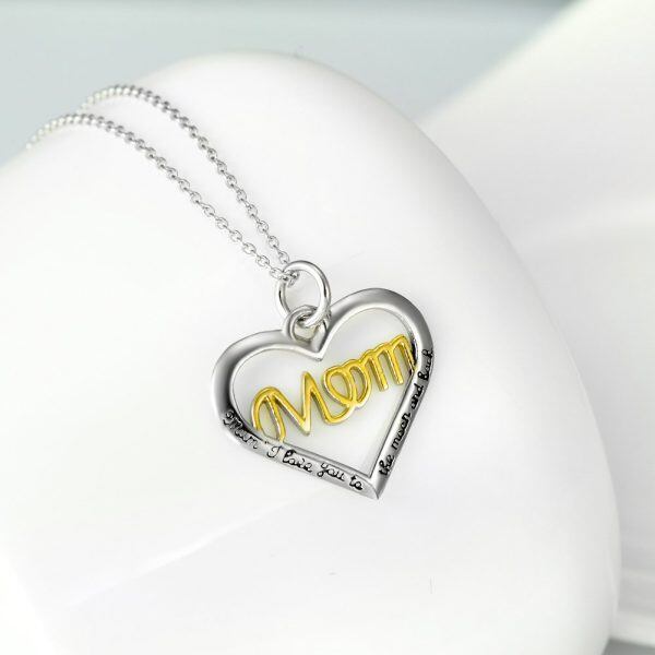 Sterling Silver Two Tone Color Mothers Love Heart Pendant Necklace-5