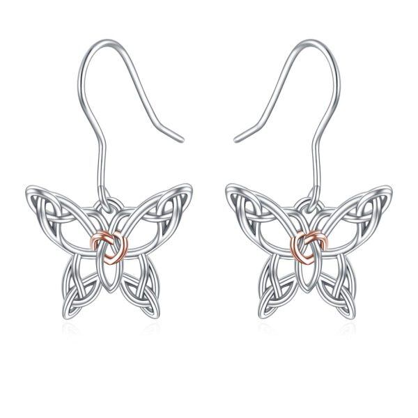 Sterling Silver Two Tone Color Celtic Butterfly Dangle and Drop Earrings-0