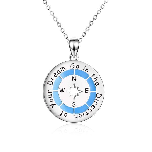 Sterling Silver Silver Plated Go in The Direction of Your Dreams Compass Necklace -0