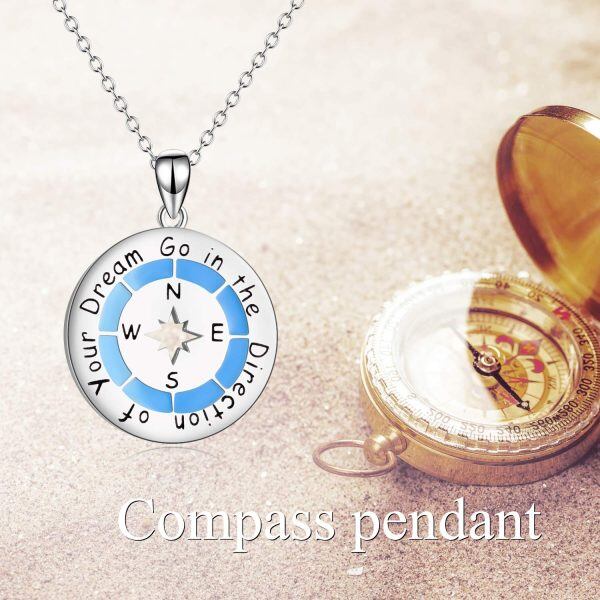 Sterling Silver Silver Plated Go in The Direction of Your Dreams Compass Necklace -2