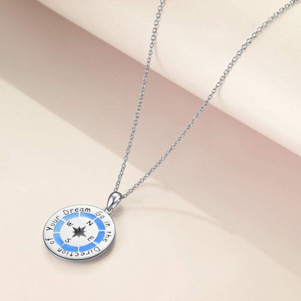 Sterling Silver Silver Plated Go in The Direction of Your Dreams Compass Necklace -4