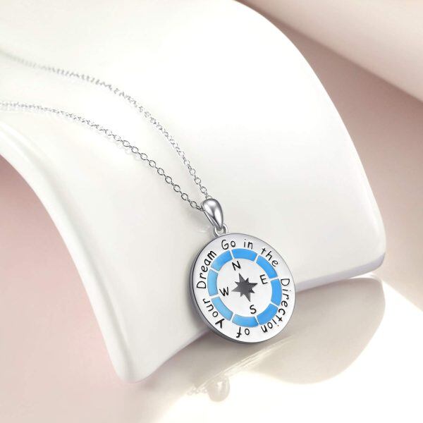 Sterling Silver Silver Plated Go in The Direction of Your Dreams Compass Necklace -5