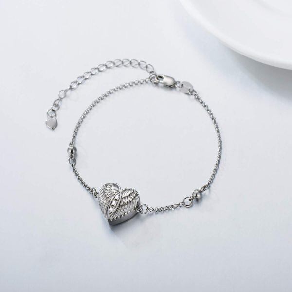 Sterling Silver Zircon Silver Plated Angel Heart Wing Urn Bracelet -3