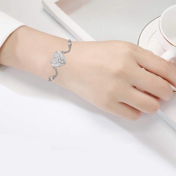 Sterling Silver Zircon Silver Plated Angel Heart Wing Urn Bracelet -4