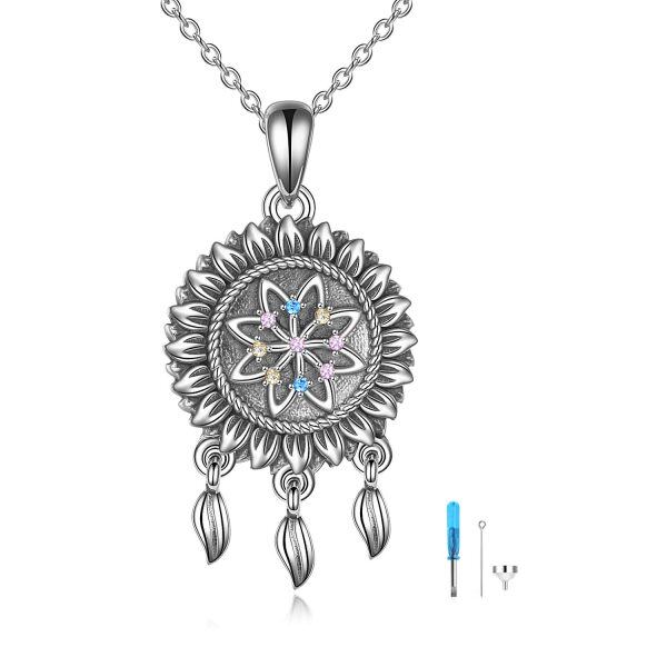 Sterling Silver Zircon Oxidized Dream Catcher Urn Pendent Necklaces-0