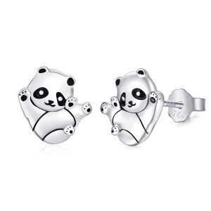 Sterling Silver Silver Plated Cute Panda Earrings-0