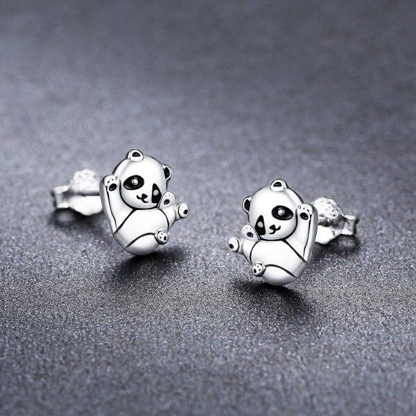 Sterling Silver Silver Plated Cute Panda Earrings-4