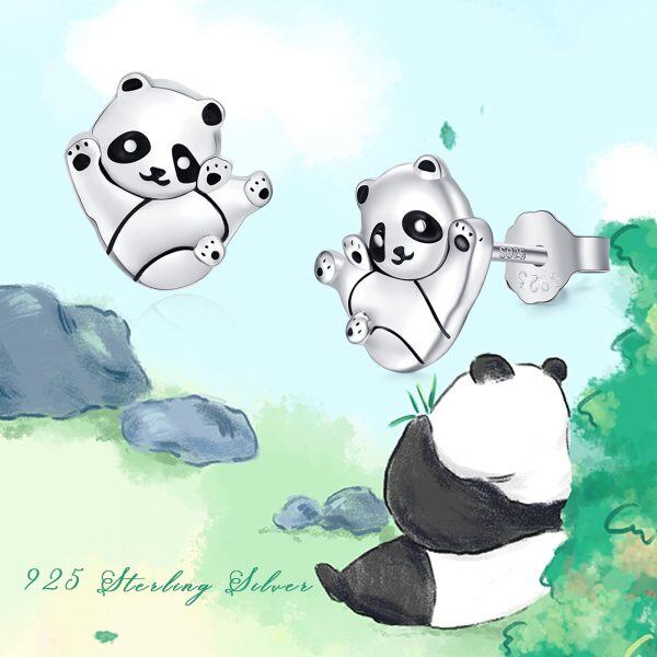 Sterling Silver Silver Plated Cute Panda Earrings-5